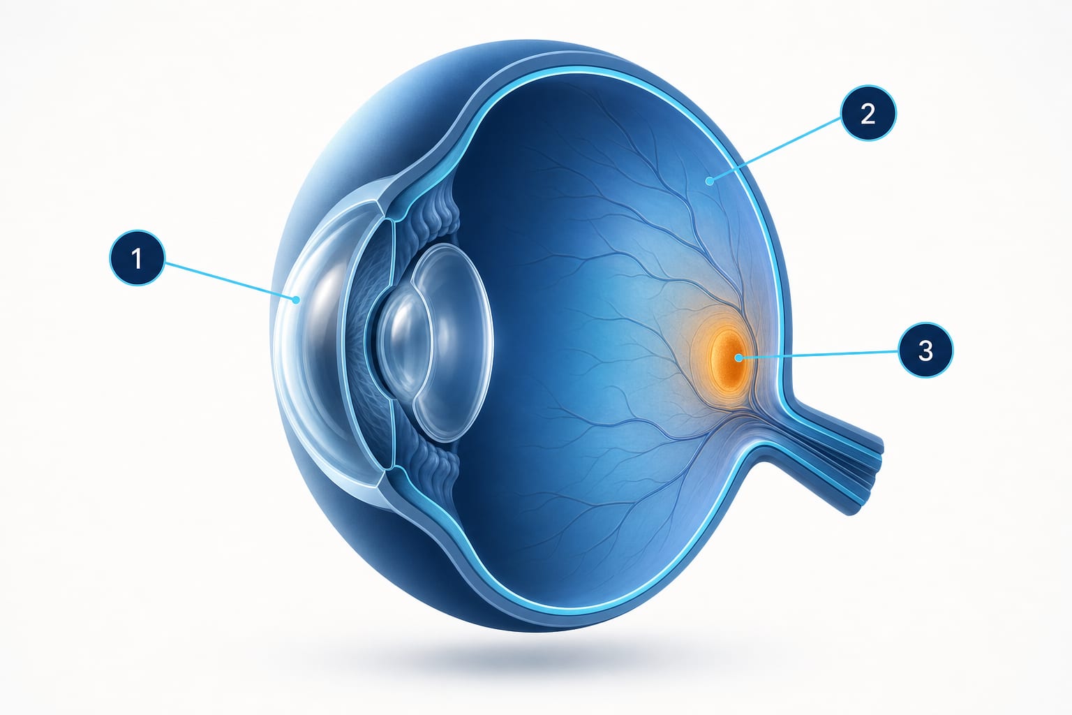 Esquema del ojo con la mácula señalada, donde se depositan la luteína y la zeaxantina